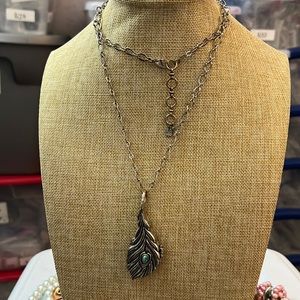 Lucky brand feather locket necklace with turquoise bead